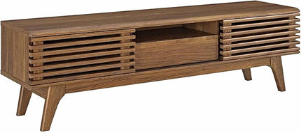 Modway Render Mid-Century Modern Low Profile 59 Inch TV Stand in Walnut & Render Mid-Century Modern 37" Vinyl Record Display Stand in Walnut, 37 Inch - LeafyLoom