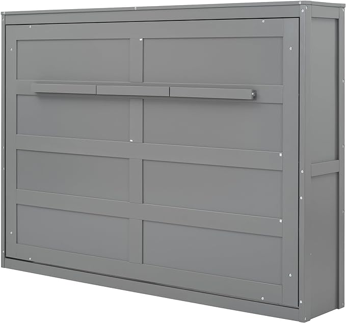 Merax ModernMurphy Cabinet Bed, Solid Wood Wall Platform Bed/No Box Spring Needed/Easy Assemble/Full,Gray - LeafyLoom