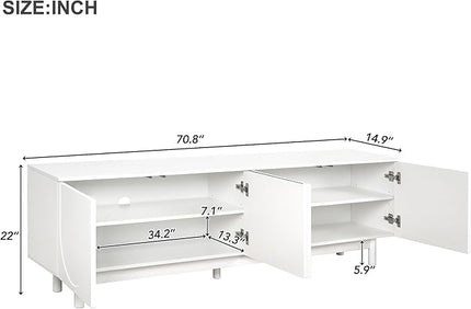 Merax Graceful TV Stand with Arch Cabinets for Televisions Up to 78'', Minimalist Entertainment Center with Solid Wood Legs and Adjustable Shelves, Practical Media Console for Living Room, White - LeafyLoom