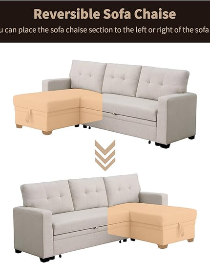 4-in-1 Modular Sofa Bed Convertible Living Room Furniture Sets Upholstered, L Shaped Sectional Comfy Couch with Reversible Storage Chaise for Apartment, Studio, Office, Beige-2 - LeafyLoom