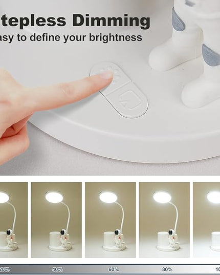LED Desk Lamp for Kids, Astronaut cute Small Desk Lamp with USB Charging Port, Pen Holder, projection night lights for kids, White desk Lamp, Eye-Caring Study Table Lamp for boys Bedroom - LeafyLoom