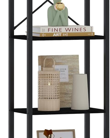Bookshelf, Book Shelf, Industrial Bookcase with 2 Hooks, Coner Shelf Storage Organizer for Home Office, Living Room, Bedroom, Kitchen, 6-Tier Black BC10704B - LeafyLoom