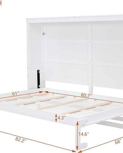 Merax Modern Farmhouse Solid Wood Murphy Bed Chest/Space Saving/Wood Slat Support/Queen,White - LeafyLoom
