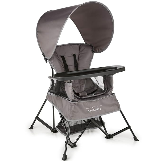 Baby Delight Go with Me Venture Portable Chair | Indoor and Outdoor | Sun Canopy | 3 Child Growth Stages | Grey - LeafyLoom