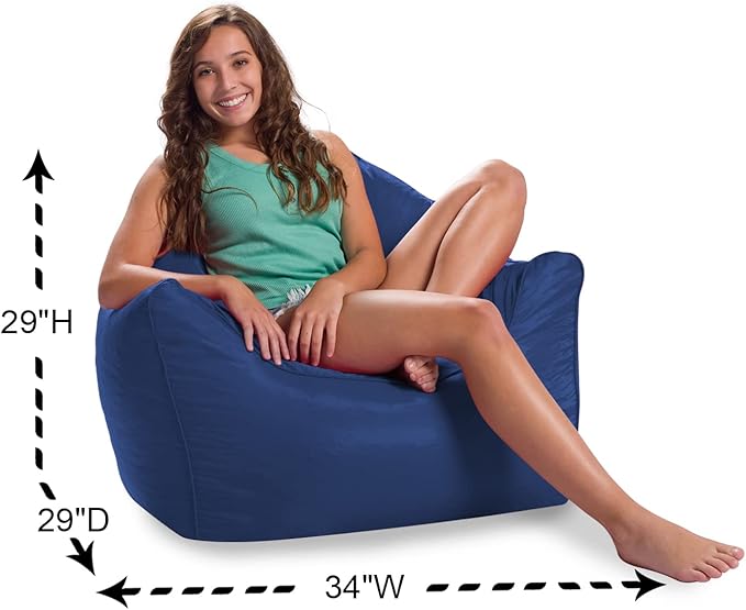 Posh Creations Structured Comfy Bean Bag Chair for Gaming, Reading, and Watching TV, Malibu Lounge, Soft Nylon-Navy - LeafyLoom