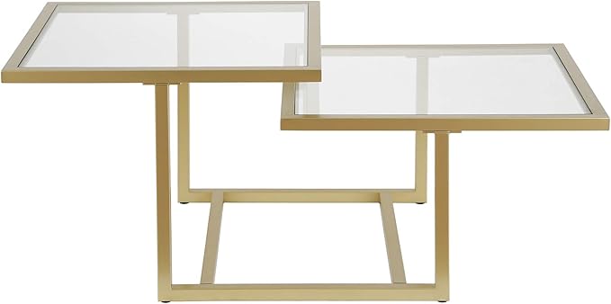 Henn&Hart 43" Wide Square Coffee Table in Brass, Modern coffee tables for living room, studio apartment essentials - LeafyLoom