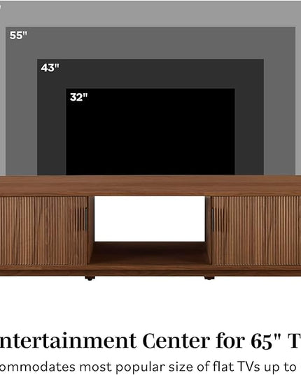 Walker Edison Walton Modern Fluted-Door Low Stand for TVs up to 65 Inches, 58 Inch, Coastal Oak - LeafyLoom