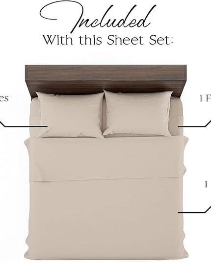 Northwest Ashford Home Essentials Bedding, 4 Piece King Size Sheet Set, Sand Dollar Taupe - LeafyLoom