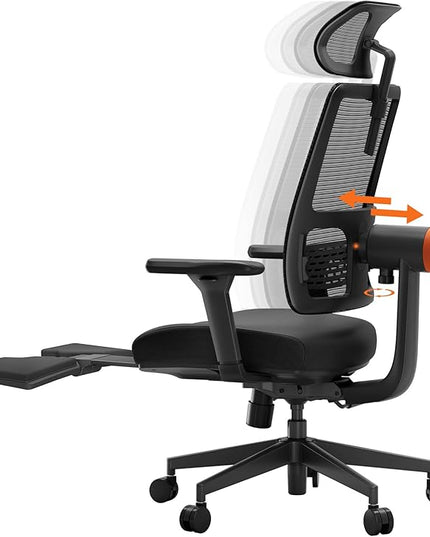 Newtral Ergonomic Chair with Footrest - Home Office Desk Chair with Auto-Following Lumbar Support, 4D Armrest, Seat Depth & Height Adjustable, 96°-136° Reclines - LeafyLoom
