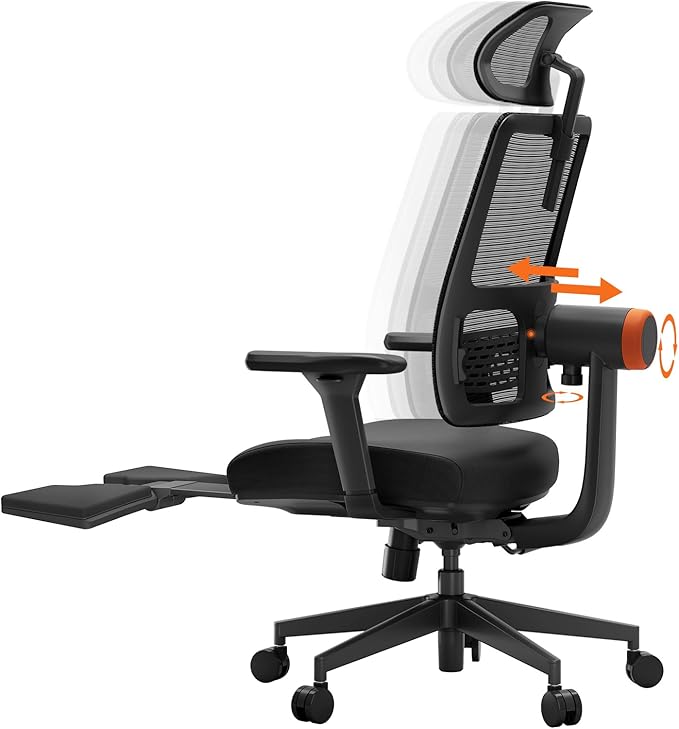 Newtral Ergonomic Chair with Footrest - Home Office Desk Chair with Auto-Following Lumbar Support, 4D Armrest, Seat Depth & Height Adjustable, 96°-136° Reclines - LeafyLoom