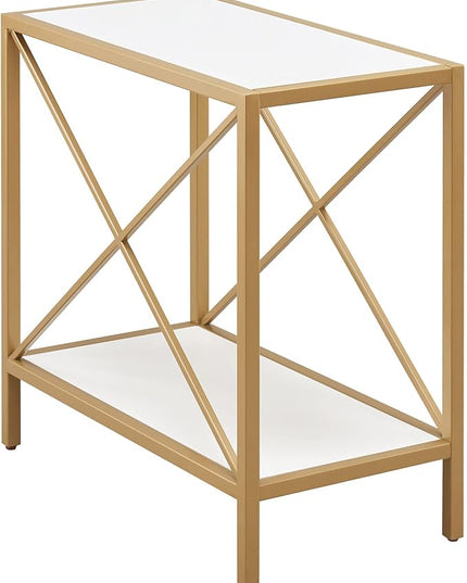 Leick Home 9217-WTGL Claudette Mixed Metal and Wood Side Table with Shelf, White/gold - LeafyLoom