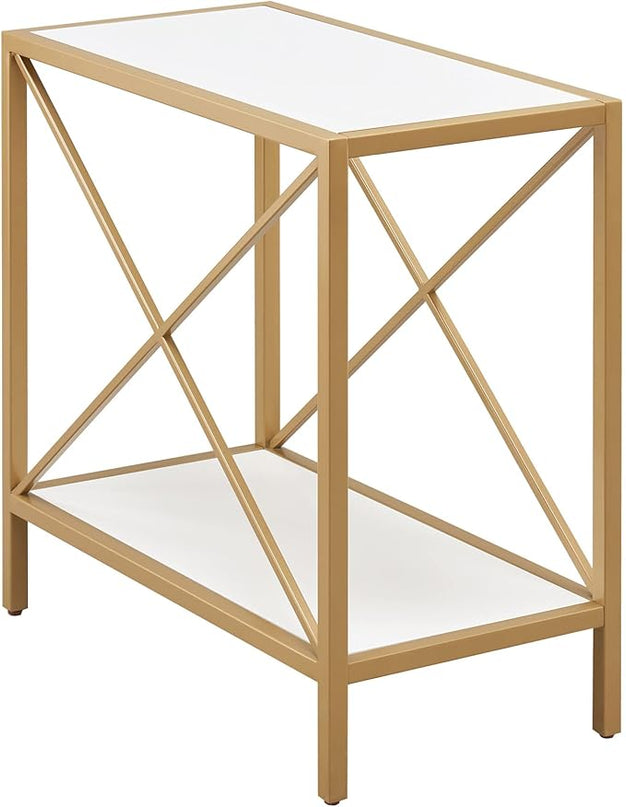 Leick Home 9217-WTGL Claudette Mixed Metal and Wood Side Table with Shelf, White/gold - LeafyLoom