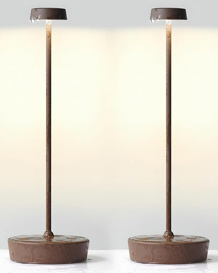 2 Pack Rechargeable Cordless Table Lamp Outdoor Portable LED Battery Operated Light - 3 Color Temperatures Touch Dimmable, IP54 Protection, Suitable for Indoor or Outside (Rust) - LeafyLoom