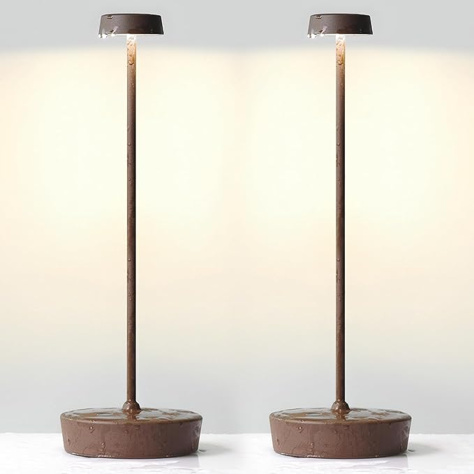 2 Pack Rechargeable Cordless Table Lamp Outdoor Portable LED Battery Operated Light - 3 Color Temperatures Touch Dimmable, IP54 Protection, Suitable for Indoor or Outside (Rust) - LeafyLoom