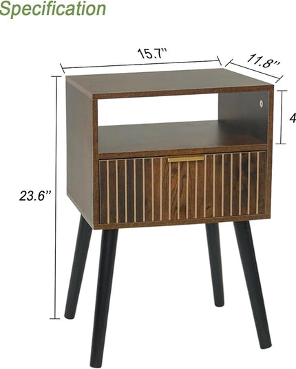 MaxSmeo Small Nightstand Wood Bedside Table with Drawer, Modern End Table for Bedroom and Small Spaces, Solid Wood Legs, Easy Assembly, Rustic Brown and Black - LeafyLoom