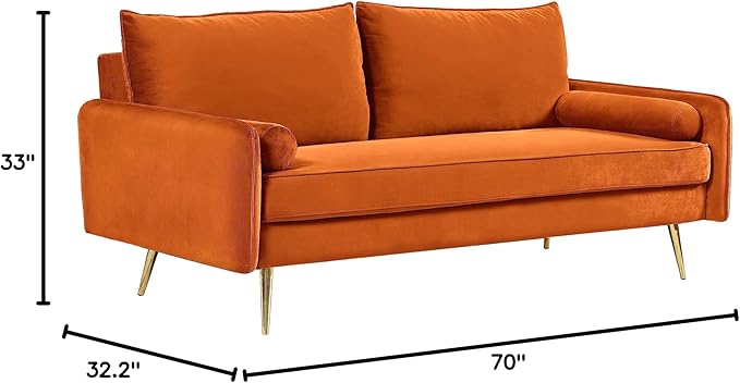 Kent Modern Sofa, European Style Velvet Living Room Furniture with Tapered Legs, Vintage Flair, and Sleek Design, Orange - LeafyLoom