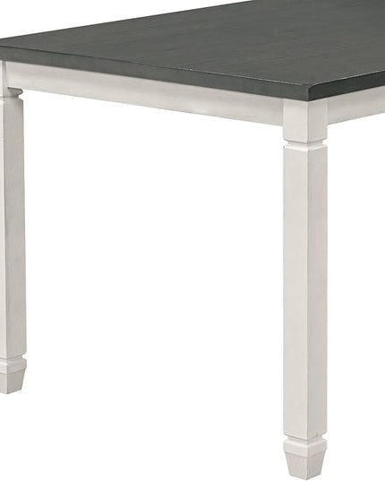 7-Piece Modern Dining, Wooden Kitchen Room Table Set with 6 Upholstered Chairs-Elegantly Shaped Legs and Comfortable Seating, Gray+White - LeafyLoom