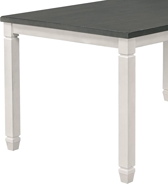 7-Piece Modern Dining, Wooden Kitchen Room Table Set with 6 Upholstered Chairs-Elegantly Shaped Legs and Comfortable Seating, Gray+White - LeafyLoom