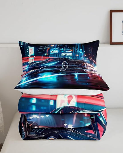 Feelyou City Racing Car Bedding Set King Size for Kids Boys Extreme Sport Games Comforter Set Teens Toddler Fast and Furious Duvet Set Cool Modern Quilt Set 3Pcs - LeafyLoom