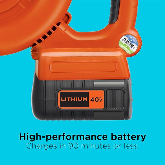 BLACK+DECKER 40V MAX Cordless Blower, Hard Surface Sweeper, Variable Speed Up To 120 MPH, with Battery and Charger (LSW36) - LeafyLoom
