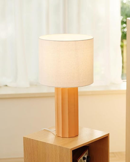 Globe Electric 61000062 20" Ribbed Ceramic Table Lamp, Matte Terracotta Finish, White Linen Shade, On/Off Rotary Switch on Socket, for Living Room, Bedroom, Office, Home Décor - LeafyLoom