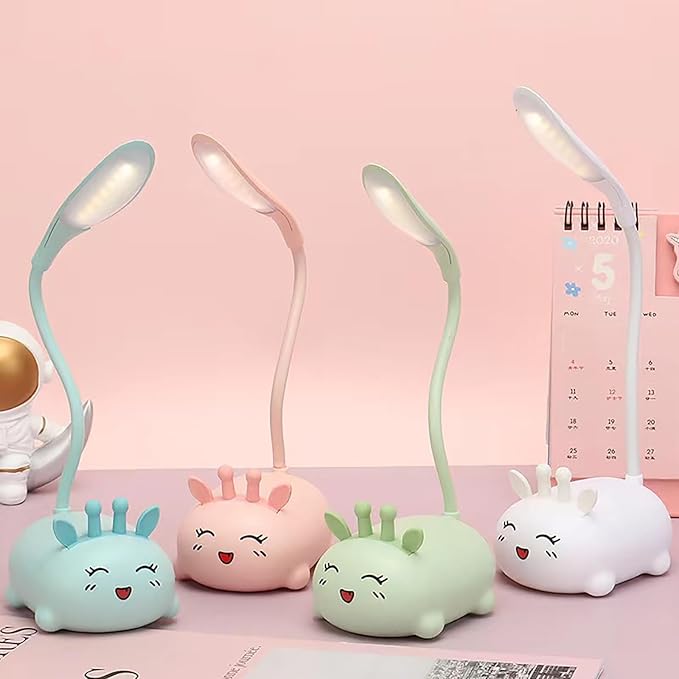 Cute Deer Lamp USB Rechargeable Reading Light,LED Desk Lamp for Kids, Portable LED Table Light, Flexible Gooseneck Eye-Care Cartoons Small Desk Lamp Girls Gifts (Green) - LeafyLoom