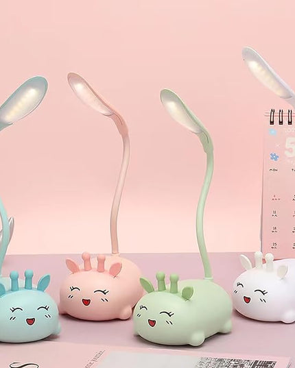 Cute Deer Lamp USB Rechargeable Reading Light,LED Desk Lamp for Kids, Portable LED Table Light, Flexible Gooseneck Eye-Care Cartoons Small Desk Lamp Girls Gifts (Blue) - LeafyLoom