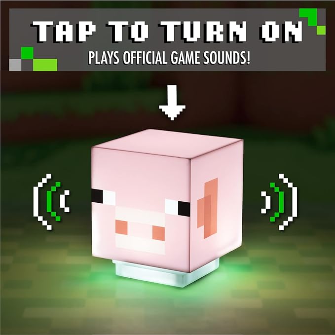 Paladone Minecraft Pig Light with Sound, Handheld Night Light & Fun Minecraft Toy for Kids, Minecraft Room Decor - LeafyLoom