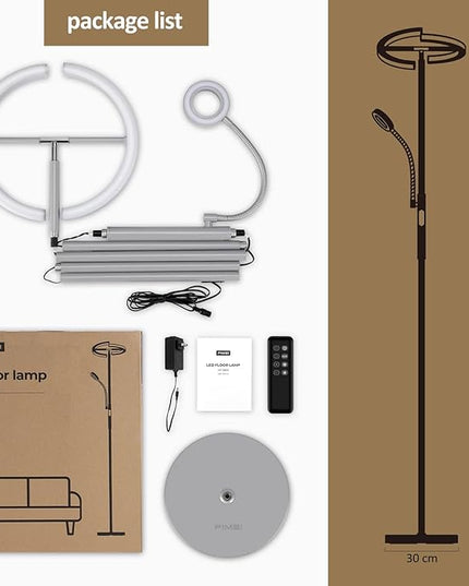 FIMEI Split Floor Lamp with Reading Light, Modern Bright LED Rotatable Standing Lamp with Stepless Dimming and 3000K-6000K Color for Living Room Bedroom Office, Touch and Remote Control, Gray - LeafyLoom