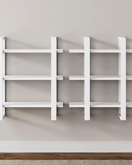 Nathan James Benji Floating Wall Book Shelves, 3-Tier Display Shelf, Decorative Modular Shelf in Solid White Wood for Bedroom, Nursery, Bathroom or Kitchen - LeafyLoom