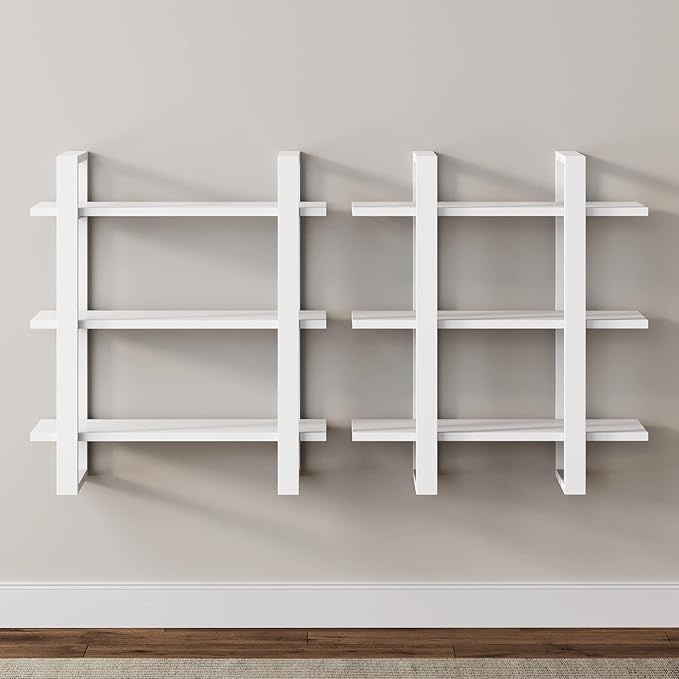 Nathan James Benji Floating Wall Book Shelves, 3-Tier Display Shelf, Decorative Modular Shelf in Solid White Wood for Bedroom, Nursery, Bathroom or Kitchen - LeafyLoom