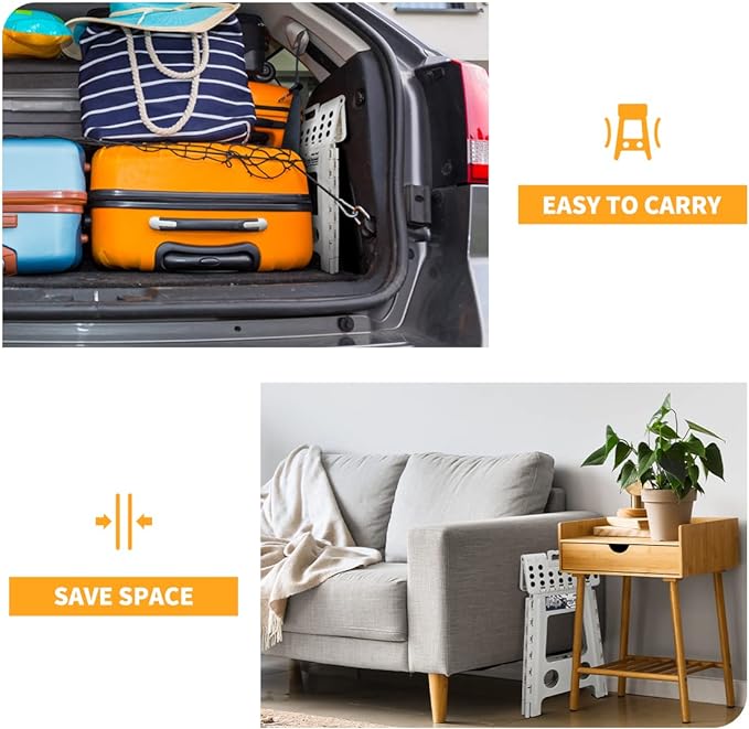 Delxo 16” Folding Step Stool in White,1 Pack Premium Heavy Duty Foldable Foot Stool for Adults,Portable Collapsible Plastic Step Stool,Non Slip Folding Stools for Kitchen Bathroom Bedroom Up to 400LBS - LeafyLoom