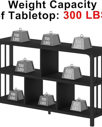 IBF Horizontal Cube Book shelf, Industrial Modern Open Bookshelf, Low Wide Home 5 Cube Storage Organizer Long Shelf for Bedroom, Short Wood and Metal Cubby Book Shelf for Living Room, Black Oak, 47 In - LeafyLoom
