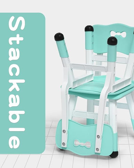 4 Piece Kids Chair Set 3 Levels Adjustable Stackable Kids Chairs Ideal for Playrooms, Schools, Daycares and Homes Washable and easy to clean Max weight 220LB(Mint Green4Piece set) - LeafyLoom
