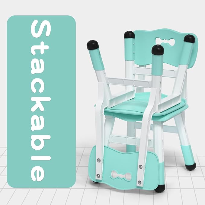 4 Piece Kids Chair Set 3 Levels Adjustable Stackable Kids Chairs Ideal for Playrooms, Schools, Daycares and Homes Washable and easy to clean Max weight 220LB(Mint Green4Piece set) - LeafyLoom