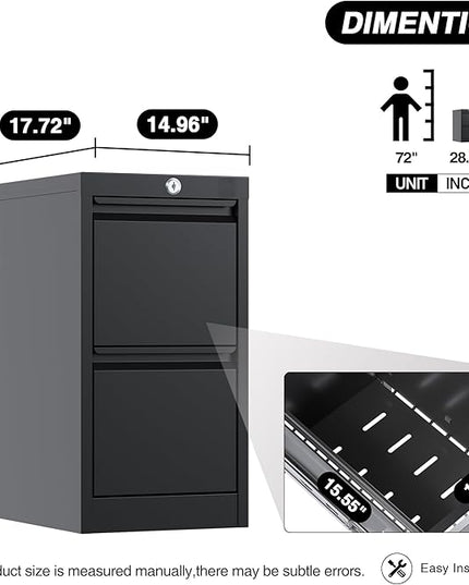 2 Drawers Vertical File Cabinet, Metal Lockable Filing Cabinet, Office File Storage Cabinet for A4 Letter/Legal Size, Assembly Required - LeafyLoom