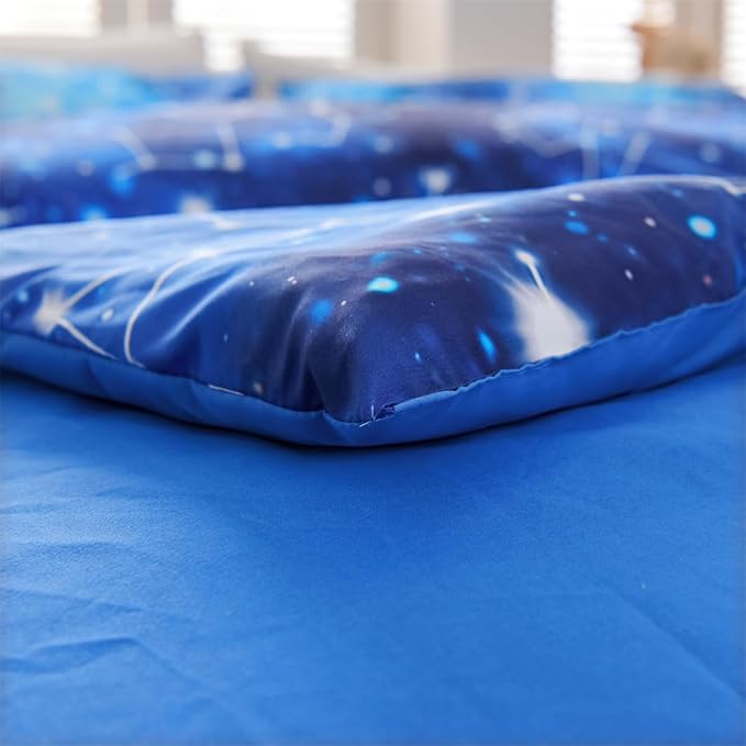 Holawakaka Tie Dye Constellation Print Ombre Comforter Set Twin Size Girls Boys Gradient Galaxy Bedding Set (Cyan,Twin) - LeafyLoom