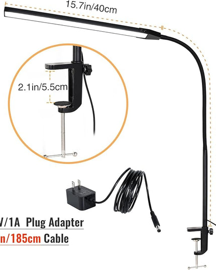 Clamp on Lamp, CeSunligt LED Desk Lamp, 12W, 800 LMS, 3 Color Modes, Multi Brightness Adjustable, Eye-Caring Touch Task Lamp for Reading, Home, Office (Adapter Included) - LeafyLoom