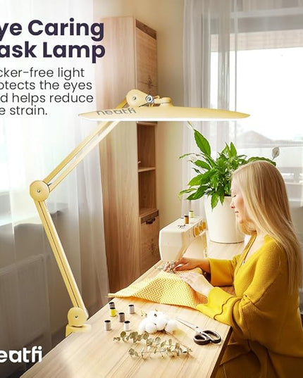 Neatfi XL 2,200 Lumens LED Task Lamp, 24W Super Bright Desk Lamp, 117 Pcs SMD LED, 4 Level Brightness, Dimmable, Task LED Light for Home, Office, Workbench (Non-CCT, Gold) - LeafyLoom