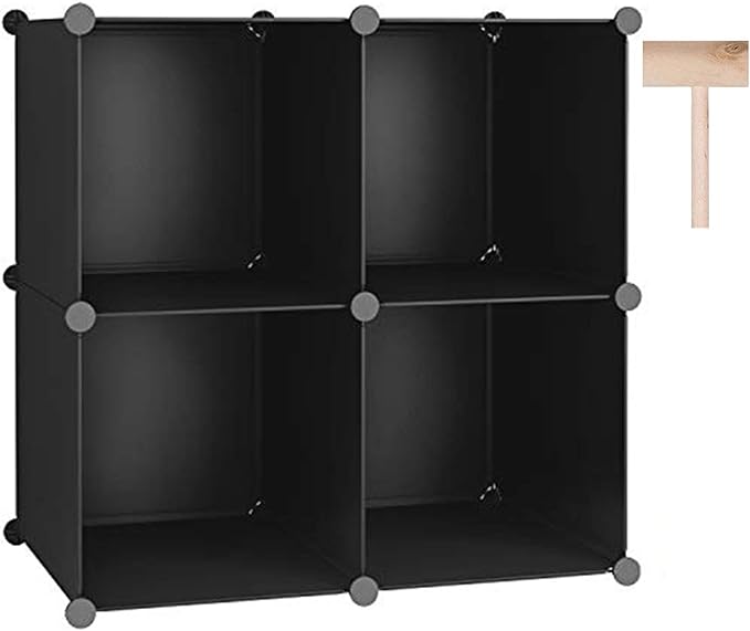 C&AHOME Cube Storage Organizer, 4-Cube Shelves Units, Closet Cabinet, DIY Plastic Modular Book Shelf, Ideal for Bedroom, Living Room, Office, 24.8" L x 12.4" W x 24.8" H Black SHS04A - LeafyLoom