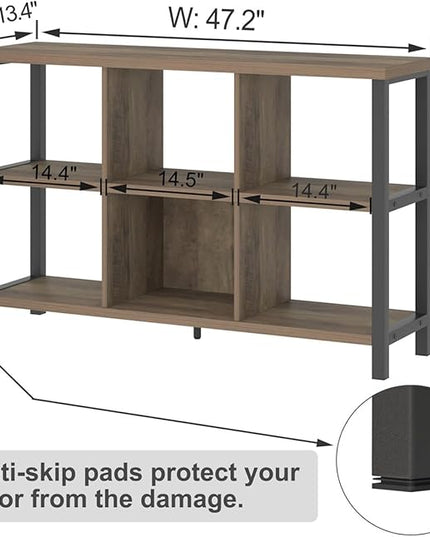 FOLUBAN 6 Cube Storage Organizer with Shelf, Industrial Horizontal Bookshelf, Low Cubby Bookcase for Living Room Bedroom, 47 Inch Oak - LeafyLoom