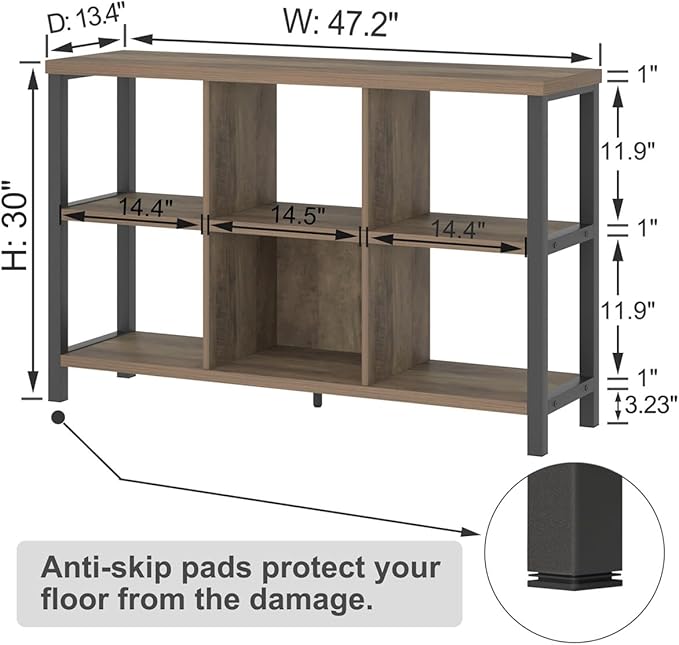 FOLUBAN 6 Cube Storage Organizer with Shelf, Industrial Horizontal Bookshelf, Low Cubby Bookcase for Living Room Bedroom, 47 Inch Oak - LeafyLoom