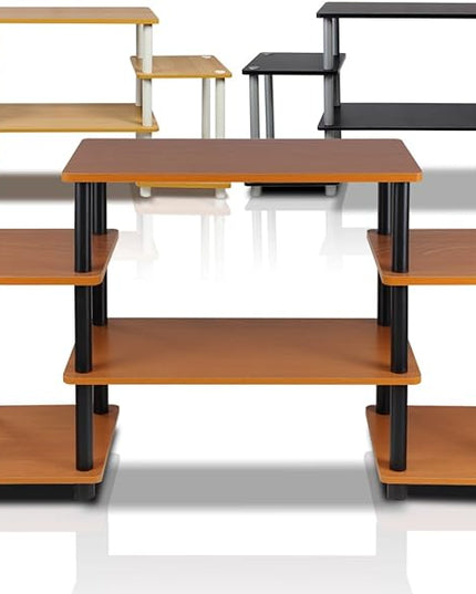 Furinno No Tools Tube Entertainment Center, Light Cherry/Black, Square Corner - LeafyLoom