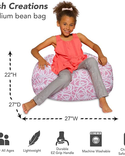 Posh Creations Bean Bag Chair for Kids, Teens, and Adults Includes Removable and Machine Washable Cover, Canvas Roses Pink, 27in - Medium - LeafyLoom