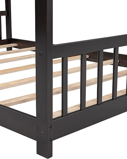 Bellemave Wood Montessori Full Size Bed Frame, Espresso - Playhouse Design, Sturdy, Safety, No Box Spring Needed, Easy Assemble - LeafyLoom
