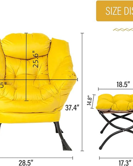 Welnow Lazy Chair with Ottoman, Modern Lounge Accent Chair with Armrests and a Side Pocket, Leisure Sofa Chair Set, Reading Chair with Footrest for Small Space, Corner Chair, Yellow - LeafyLoom