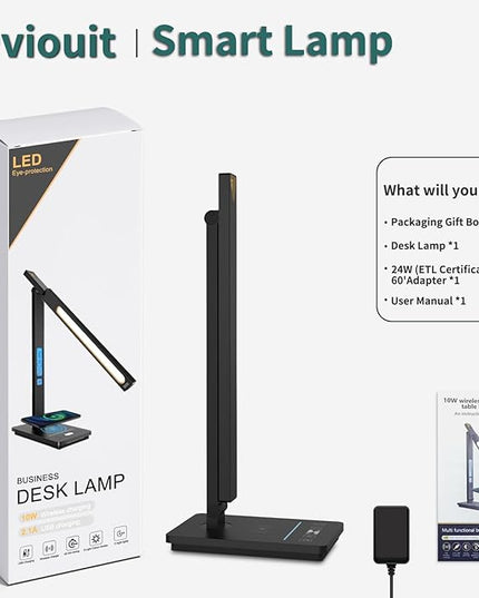 10 in 1 Smart Desk Lamp, Desk Table Lamp for Office, Eye-Caring Office Lamp with Night Light, Lamp for Desk with 10W Wireless Charger, Dimmable Touch Lamp for Home College Dorm Reading Study Work Room - LeafyLoom
