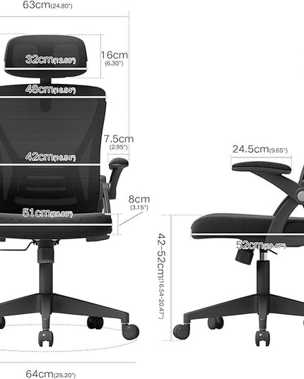Ergonomic Office Chair, Mid Back Desk Chair with Adjustable Height, Swivel Chair with Flip-Up Arms and Lumbar Support, Breathable Mesh Computer Chair with Headrest (Black) - LeafyLoom