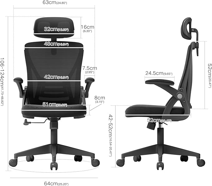 Ergonomic Office Chair, Mid Back Desk Chair with Adjustable Height, Swivel Chair with Flip-Up Arms and Lumbar Support, Breathable Mesh Computer Chair with Headrest (Black) - LeafyLoom