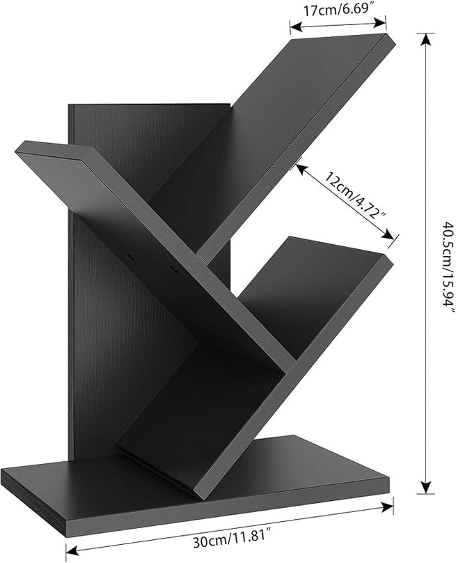 YMYNY 2 Tier Tree Bookshelf, Small Bookcase, Modern Wood Book Storage Rack Organizer, Freestanding Book shelf for Books/Movies/CDs, Display Rack for Bedroom, Home Office, Black UHBC012B - LeafyLoom